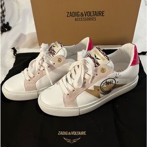 Zadig & Voltaire Leather sneakers with suede trim